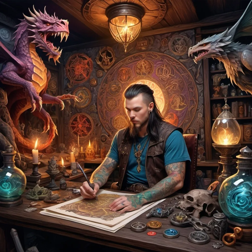 Prompt: dnd tattoo maker human male dnd 5e, magic