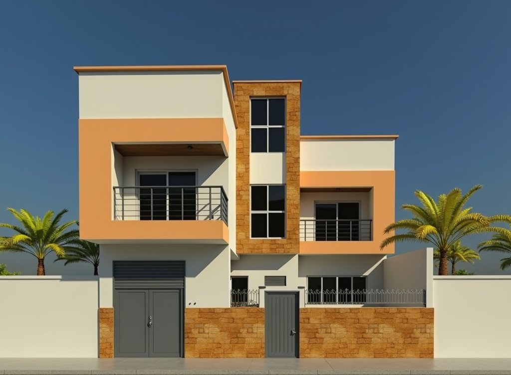 Prompt: a two story house with a balcony and a balcony on the second floor and a balcony on the third floor, Aquirax Uno, lyco art, 3 d render, a digital rendering