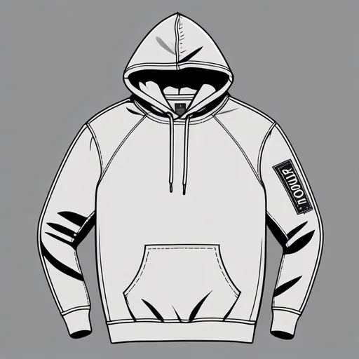 Prompt: Vector Drawing technical  sketch illustrator,  hoodie 2x2 rib AMD fancybtape on shoulder
