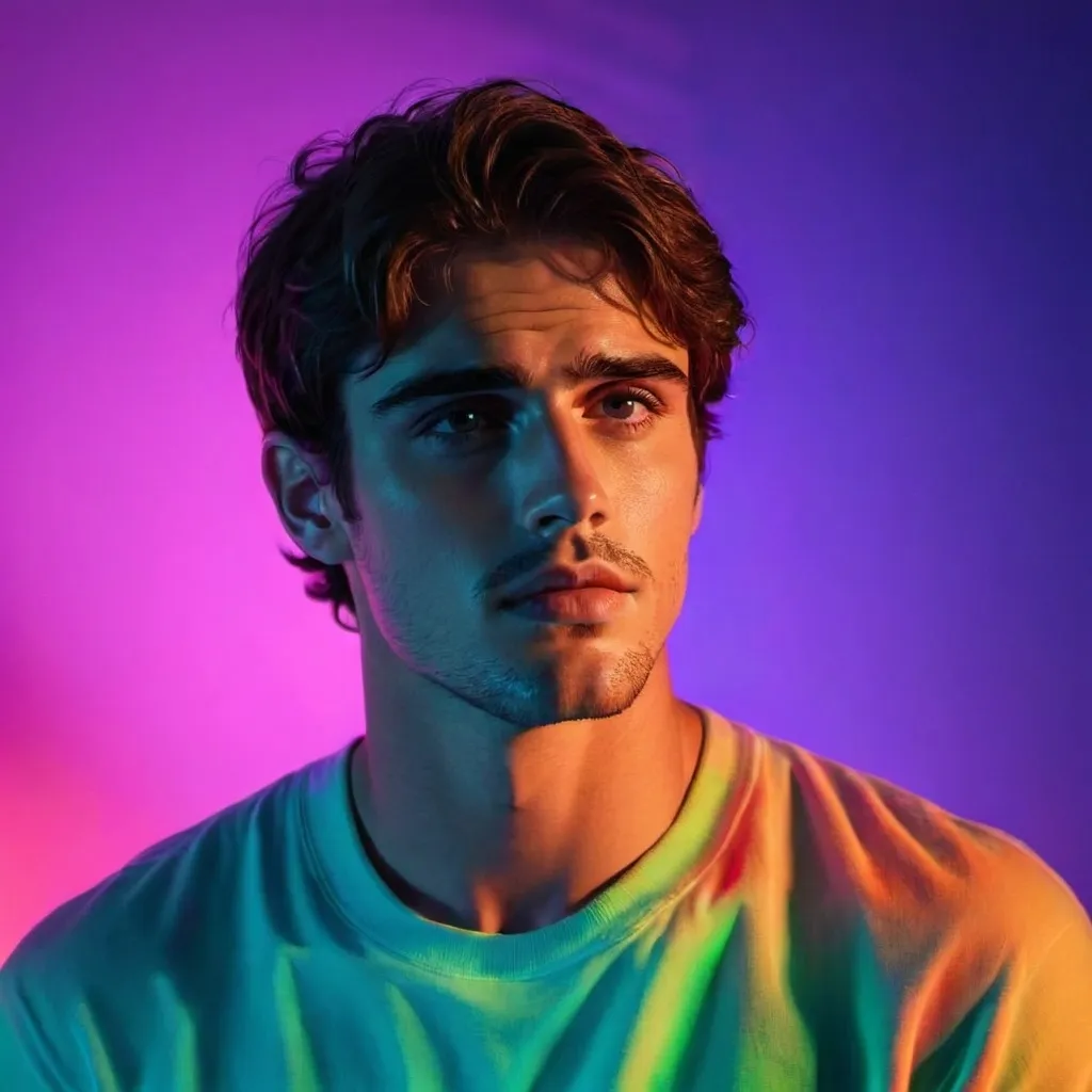 Prompt: jacob elordi under colorfull ligths