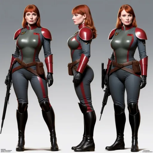 Prompt: curvy, thick, robust bryce dallas  howard imperial guard model sheet
