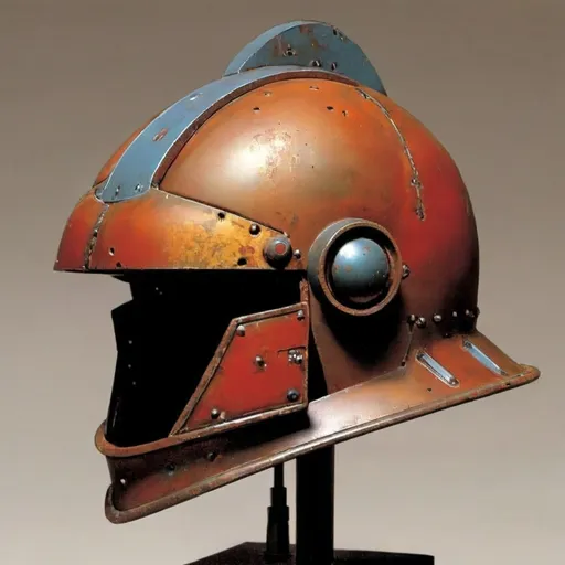 Prompt: cheap rusty helmet  painted by moebius model sheet







