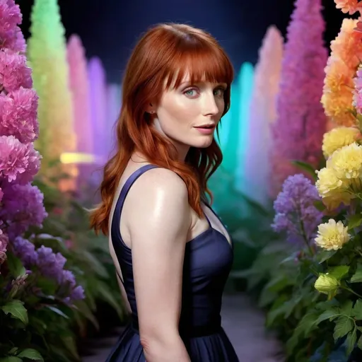 Prompt: bryce dallas howard under colorfull ligths  blooming