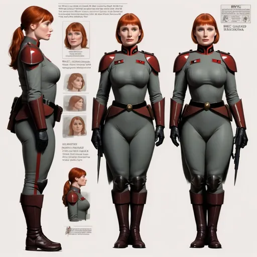 Prompt: curvy, thick, robust bryce dallas  howard imperial guard model sheet
