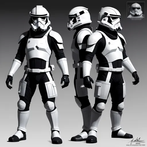 Prompt: ninja assasin black astronaut storm trooper model sheet



