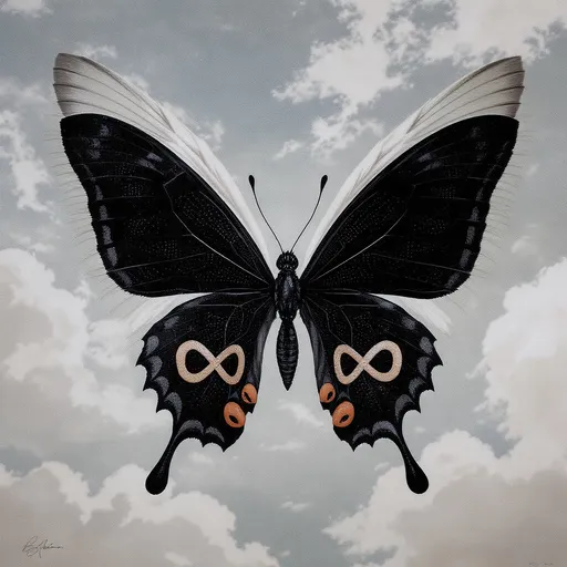 Prompt: black butterfly two infinity symbols on wings
