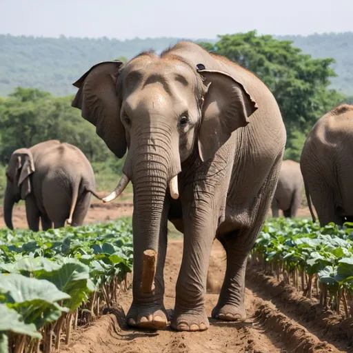 Prompt: An elephant doing a farming
