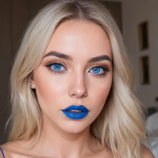 Prompt: Una influencer rubia delgada ojos azules labios carnudos