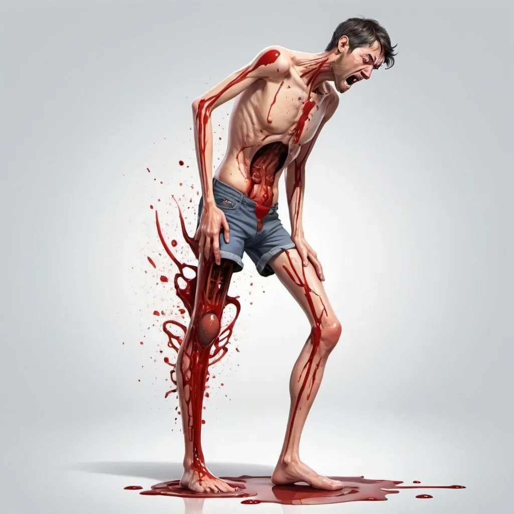 Prompt: vertical illustrated character who is injured in accident blood is flowing from leg person standing with painful expression