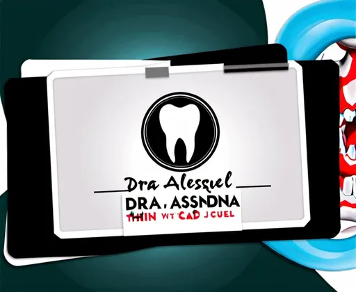 Prompt: A image for dentist, with a teeth logo.The name Dra. ALESSANDRA RASQUEL wrote with thin pen style, and the card background in white color