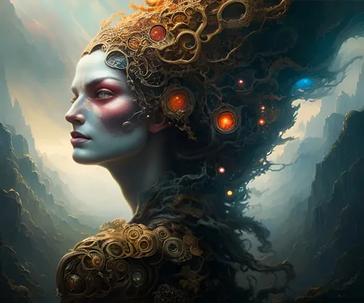 Prompt: Detailed face, hyper-realistic, Radiating an unwavering sense of resolve, that evoked the otherworldly realms depicted in Peter Mohrbacher's artwork, a breathtaking countenance, a fondness for technology, mesmerizing and unparalleled and an overall presence that could only be characterized as an exquisite masterpiece, deserving of the highest 8K resolution.