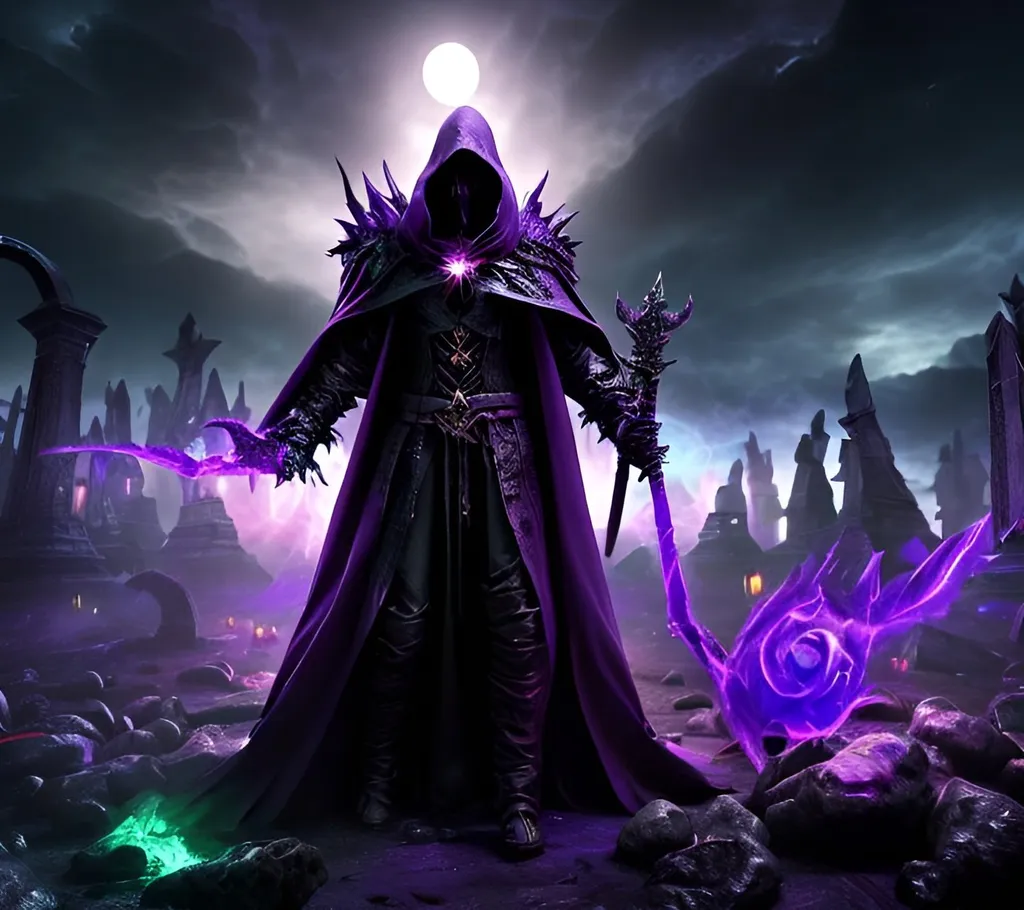 Prompt: digital art, splash art, human dark mage necromancer, cast summon undead spell, multiple undead raise from the grave, wearing dark purple hooded cloak, green haze of ancient spell emerge, full moon night view vibes horror lighting, summoning undead spell cas pose action, fantasy art, hd octane render, special effect