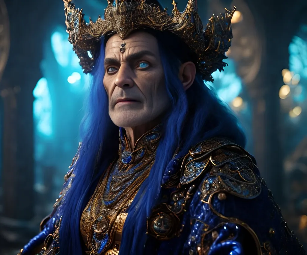 Prompt: Portrait of an ancient arcane thaumaturgic mage dressed in a wonderful deep blue robe embroidered with magical symbols, intricate details, photo-realistic, hyperdetailed, unreal engine, Detailed, Menacing, Majestic, hyperrealistic, super detailed, 8k, high quality, sharp focus, intricate detail, highly detailed, UHD, 8k, high quality, oil painting, hyper realism, Very detailed, clear visible face