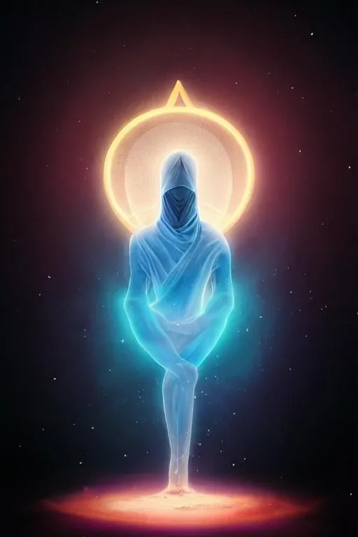 Prompt: hooded monk meditating in space, halo, light shafts, wisps, sandstorm, light diffusion, godly, ascending, by moebius, digital art, beautiful, sacred, holy, surreal, fantasy art, oasis, by durer, durer, fairies, surreal alien kingdom, ancient civilization, alien language, space civlization, dmt entity, machine elf, machine elves, 4d, advanced civilization, anunaki, sacred geometry, pretty face, starscape, shrouded figure, obscured face, smooth, visionary art, energy, by peter morhbacher, liquid, pearlescent, shimmering, shiny