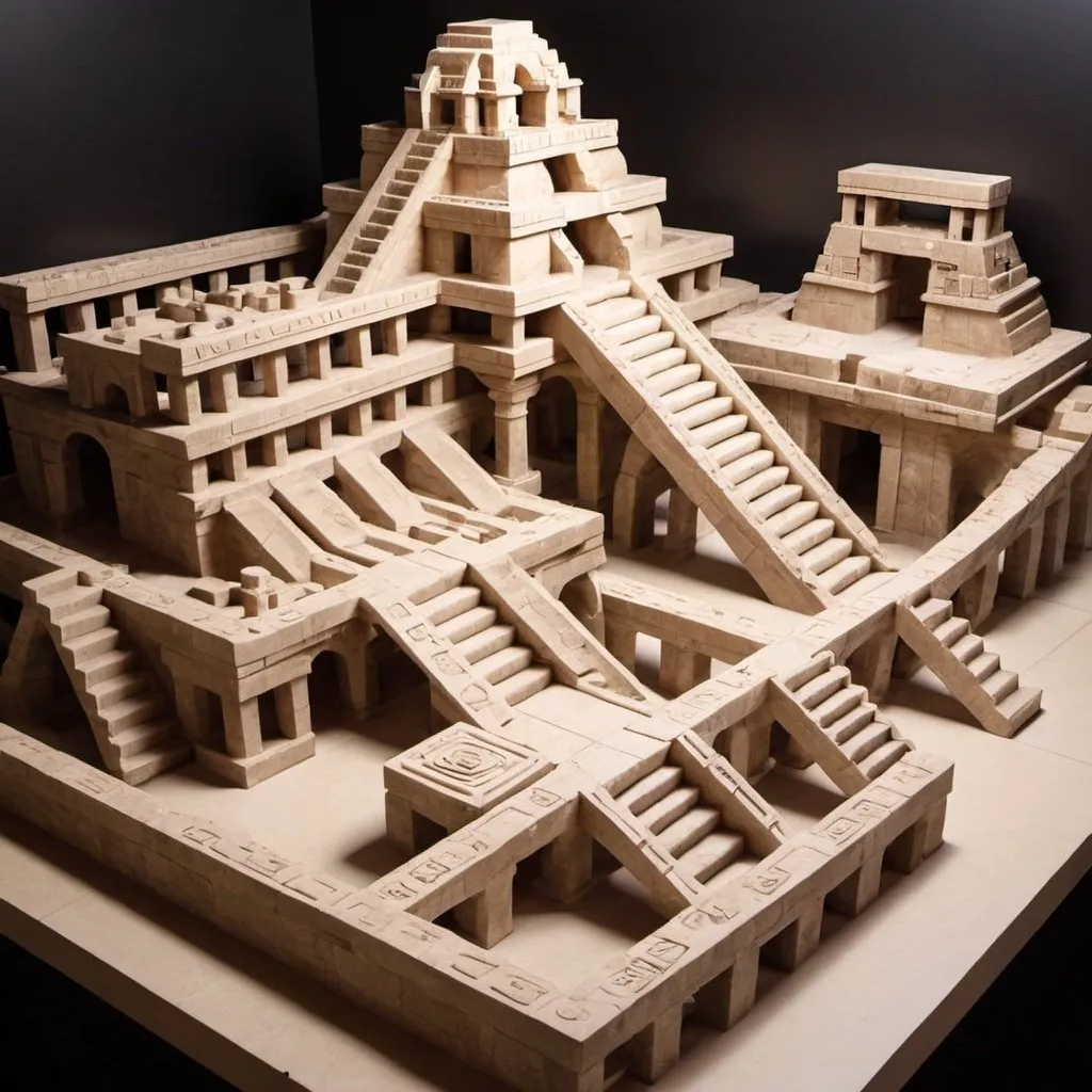 Prompt: Marble run through aztec architecture