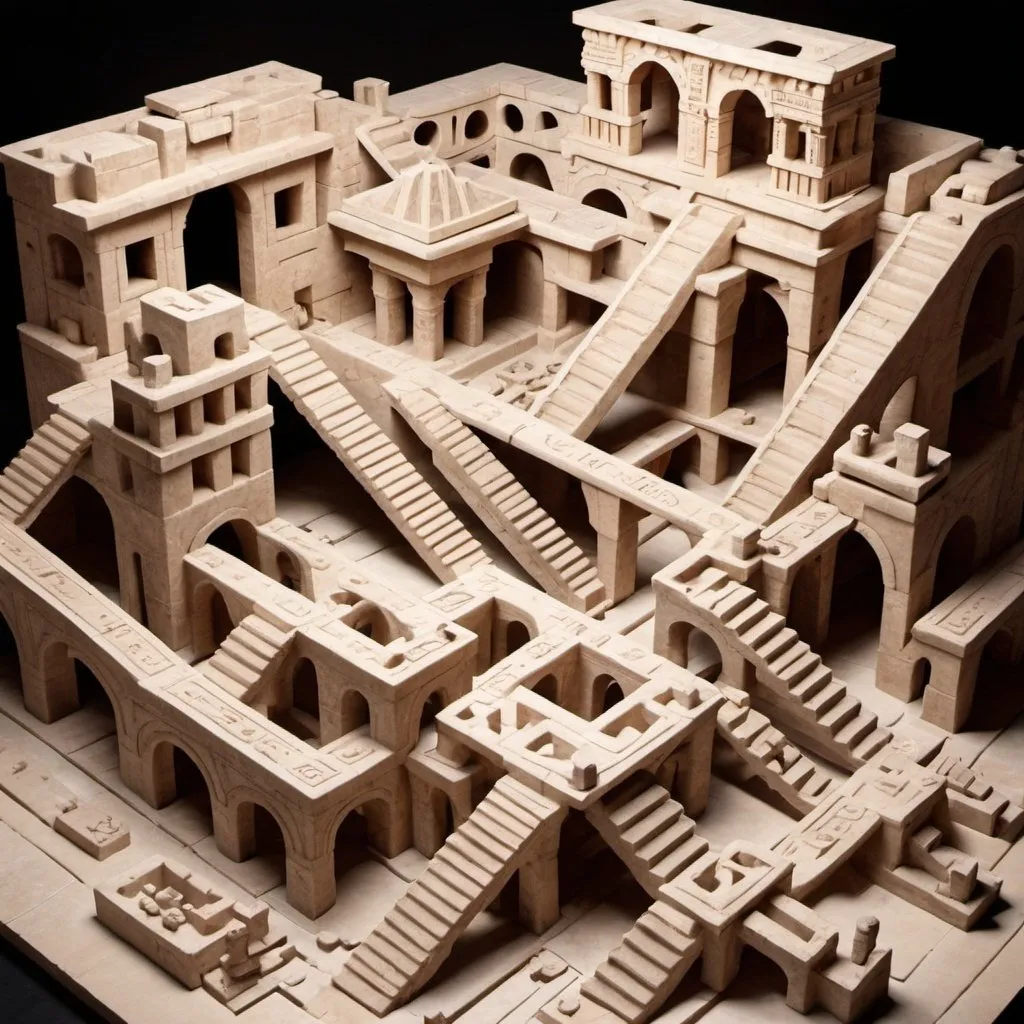 Prompt: Marble run through aztec architecture