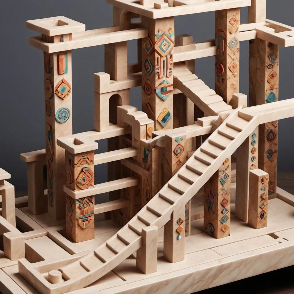 Prompt: Marble run with stylised aztec architecture