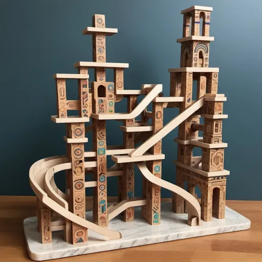 Prompt: Marble run with stylised aztec architecture