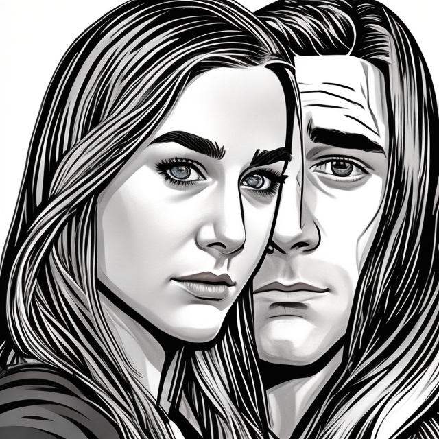 Prompt: Ross and Rachel, detailed face, retro comic style artwork