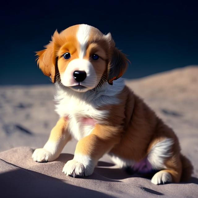 Prompt: a puppy sitting on the moon.