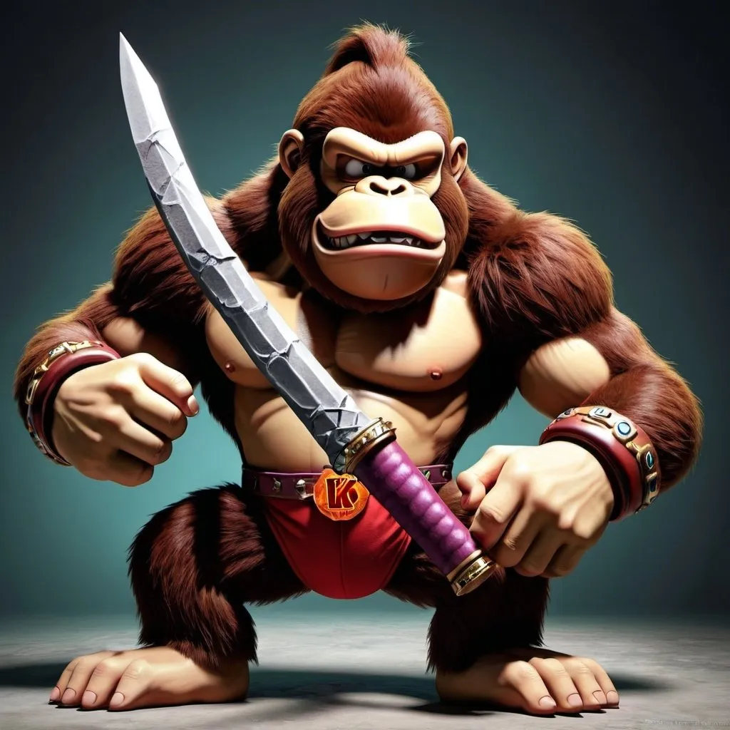 Prompt: evil donkey kong with weapons