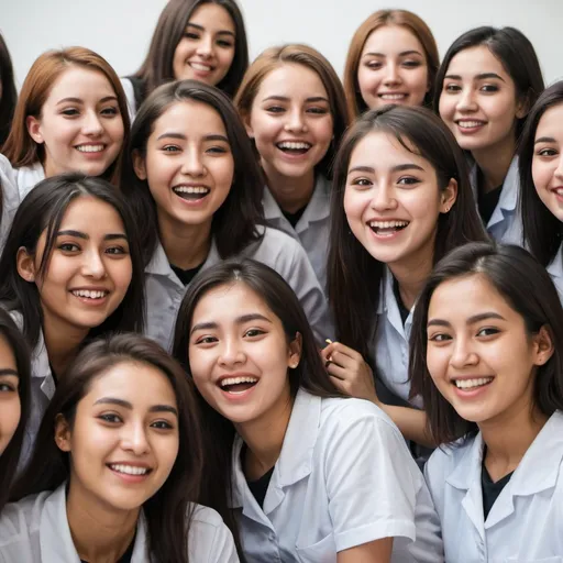 Prompt: a class of happy female students 