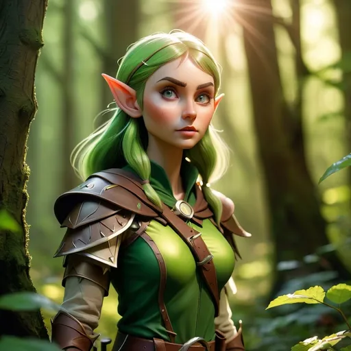 Prompt: Elf ranger in a mystical forest around sunlight