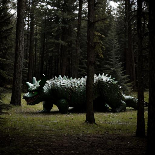 Prompt: Green Hodag in the woods