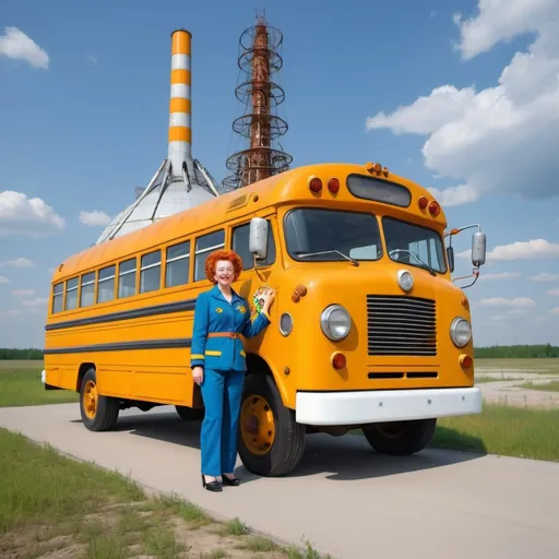 Prompt: Miss Frizzle and the magic school bus visits Chernobyl 