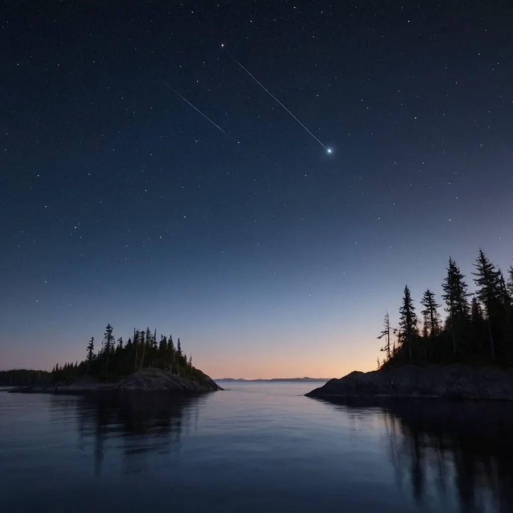 Prompt: An image depicting the North Dipper, North Star, and an island