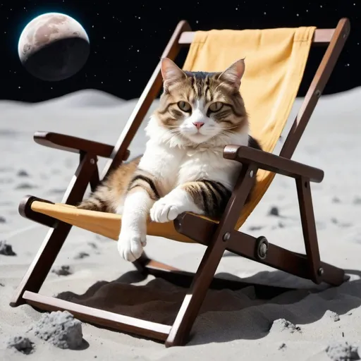 Prompt: A cat is relaxing on a beach chair on the moon in space.
