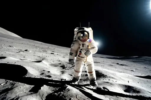 Prompt: A lone astronaut standing on the moon looking out at earth 