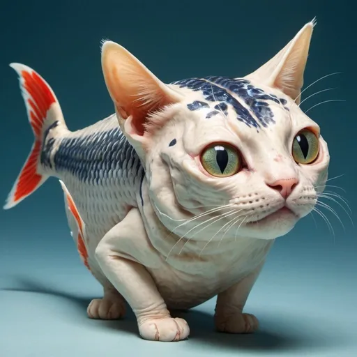 Prompt: A hybrid animal that has the head of a cat and the body of a fish