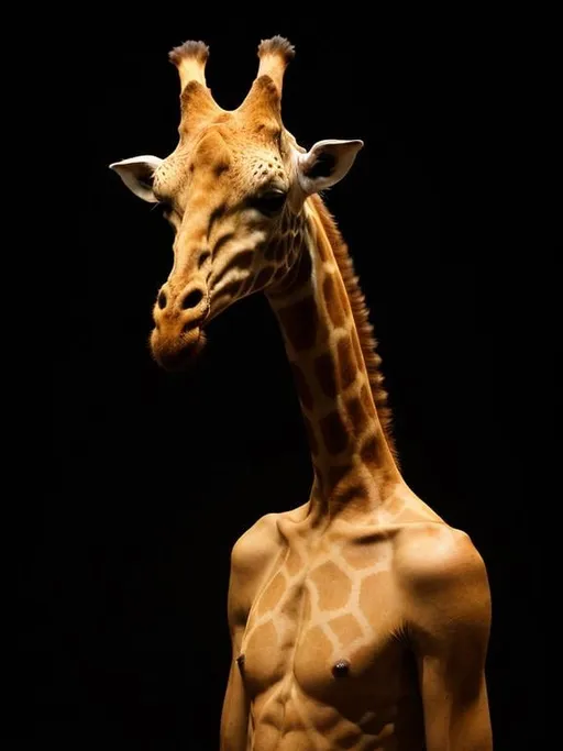 Prompt: An anthropomorphic giraffe, he has the body of a man