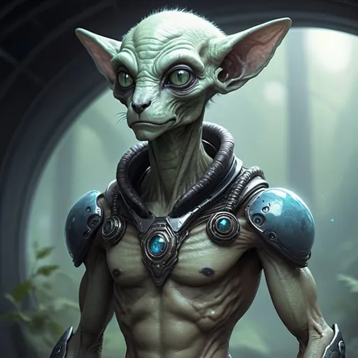 Prompt: A furry humanoid alien, fantasy style setting 