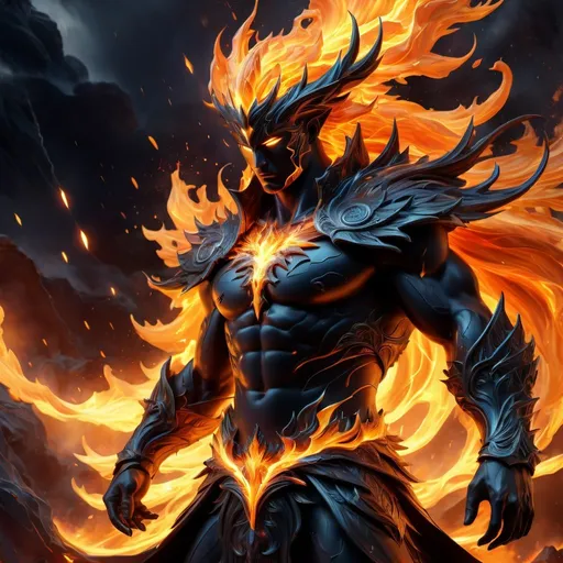 Prompt: Inimage, Splash art, create a fantasy scene with artstation, splash style of dark fractal paint, contour, hyperdetailed intricately detailed, unreal engine, fantastical, intricate detail, splash screen, complementary colors, fantasy concept art, Full Body, ((((Barely clothed)))) Nordic Fire God engulfed in flames and lightning, 8k resolution, deviantart masterpiece, oil painting, heavy strokes, paint dripping, splash arts, ultra details
