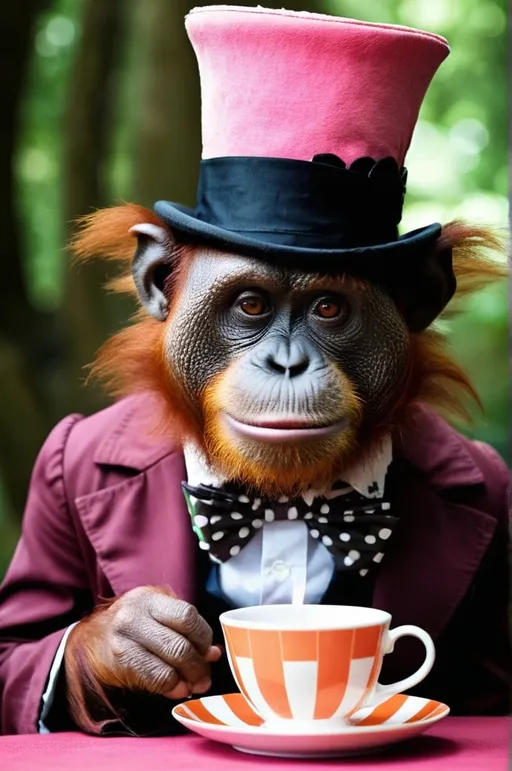 Prompt: Am orangutan as the mad hatter