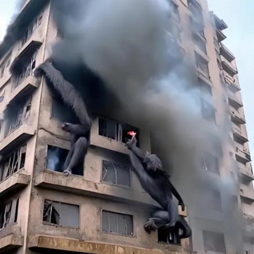 Prompt: monkey blowing up a building 
