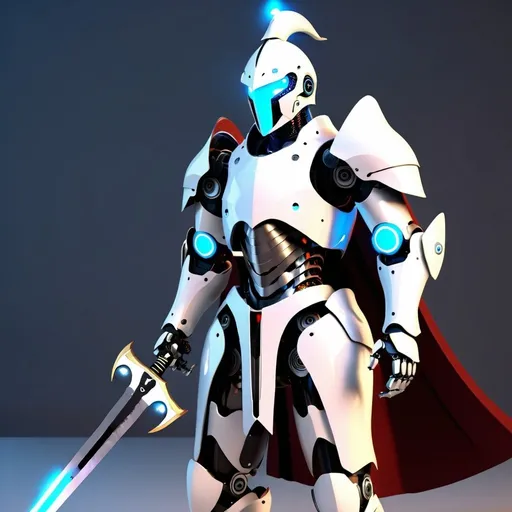 Prompt: A Future Robot Templaire Knight with a  future advance Sword, V-ray Rendering, Future Style
