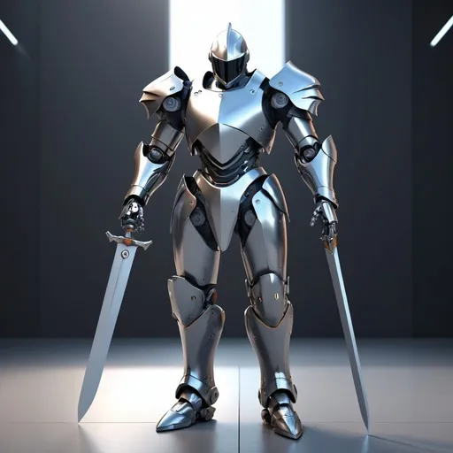 Prompt: A future robot knight, future sword, future shield, V-ray Rendering, Advance Rendering