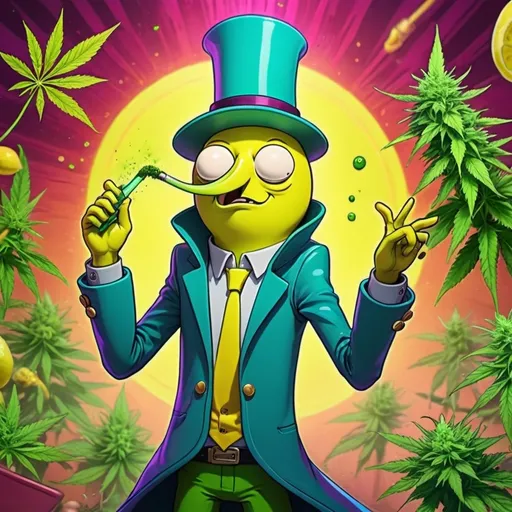 Prompt: I want to make a picture of the Earl of Lemongrab doing dabs of a cannabis extract that is called Lemongrab. I want it to look like the scene from the show where he eats the other Lemongrab.