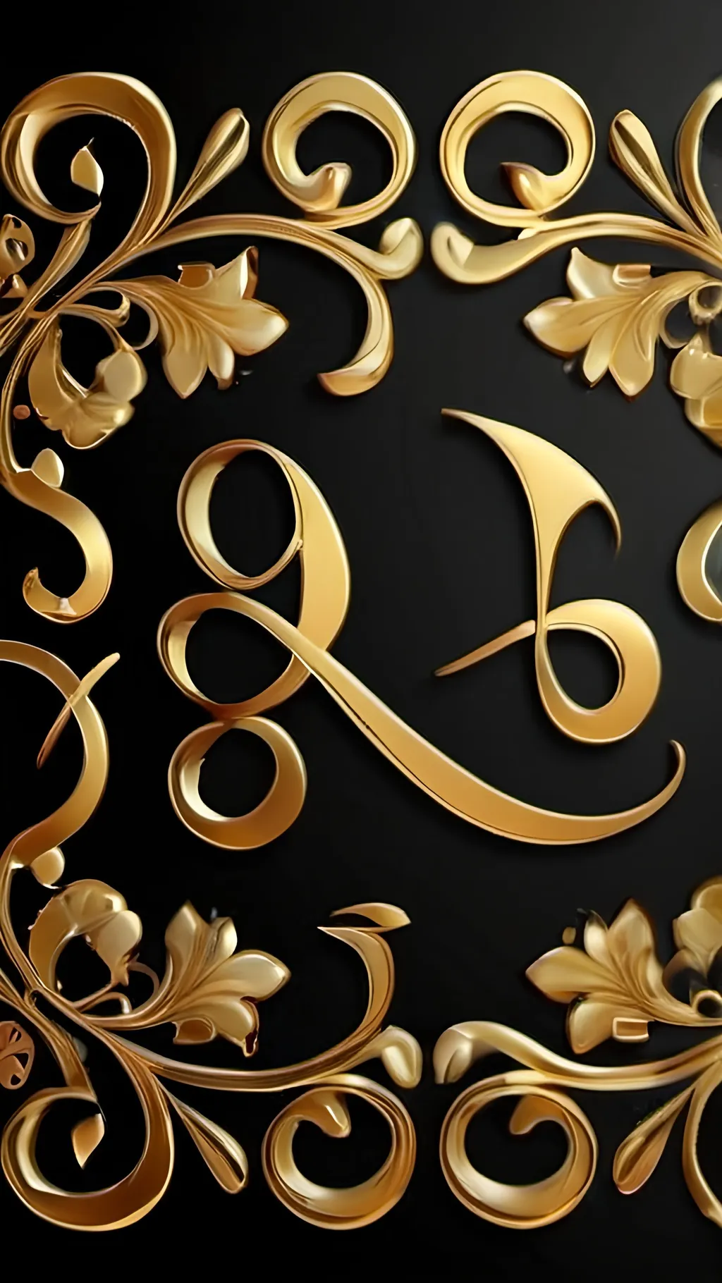 Prompt: A golden Calligraphy pattern on a black background. UHD, 9:16 Aspect ratio, realistic, photorealistic, 