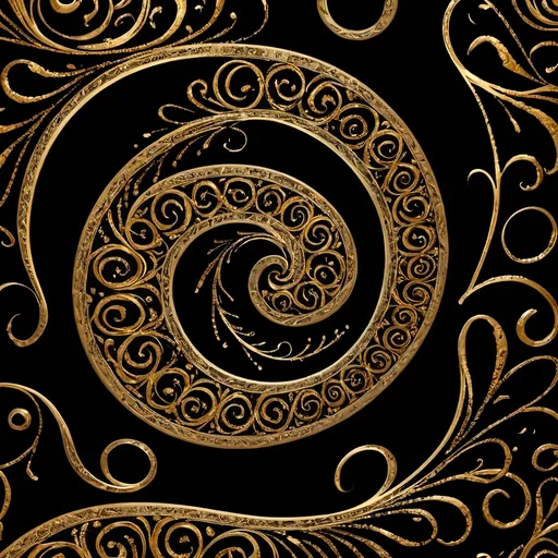 Prompt: A golden Calligraphy spiral pattern on a black background.  