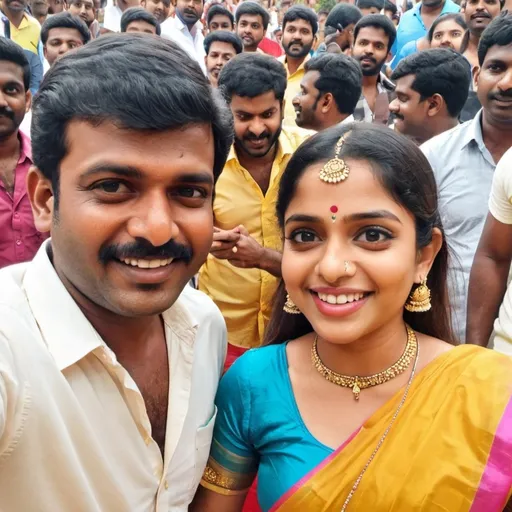 Prompt: Pilli adisthu dance chesthundi with man selfie 