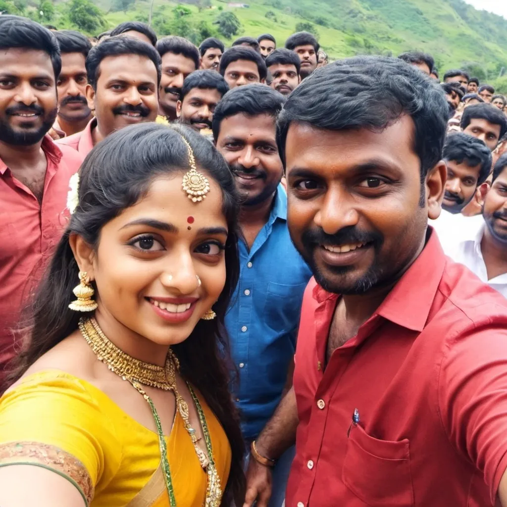 Prompt: Pilli adisthu dance chesthundi with man selfie 