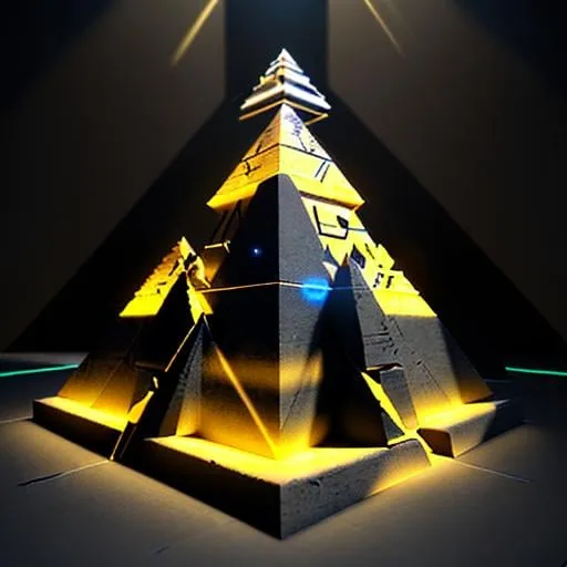 Prompt: A TEAM LOGO REPRESENTING A 3D PYRAMID WITH LUMINOUS SANDSTONE , LIGHT EFFECT AT THE TOP, 3D TEXTURE APP UX UI OVER AND ABOVE TEXTURE PYRAMID, RENDERED IN UNREAL ENGINE, OCTANE 5.5 RAY TRACE. "LUXOR" WRITTEN.