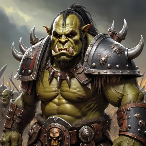 Prompt: A highly detailed sketch of a warhammer total war orc warlord, oil painting, masterpiece, highest quality, amazing details, dramatic light, ultra-HD 