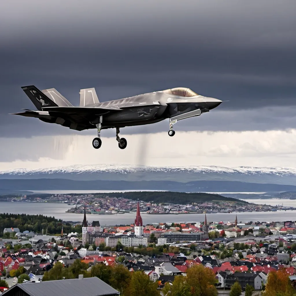 Prompt: F35 lightning over Trondheim city