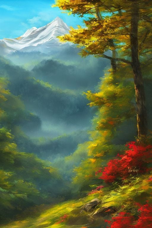 Prompt: mountain landscape, digital painting, masterpiece