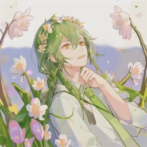 Prompt: boy girl love spring flower crown